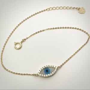 14K Solid Gold Trendy Diamond Evil Eye Bracelet